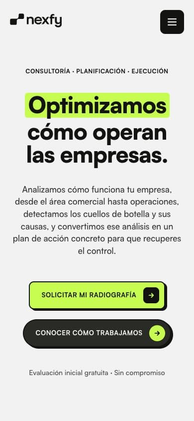 La web de Nexfy en el celular