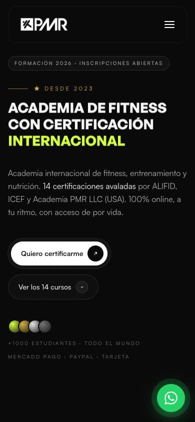 La web de Academia PMR en el celular