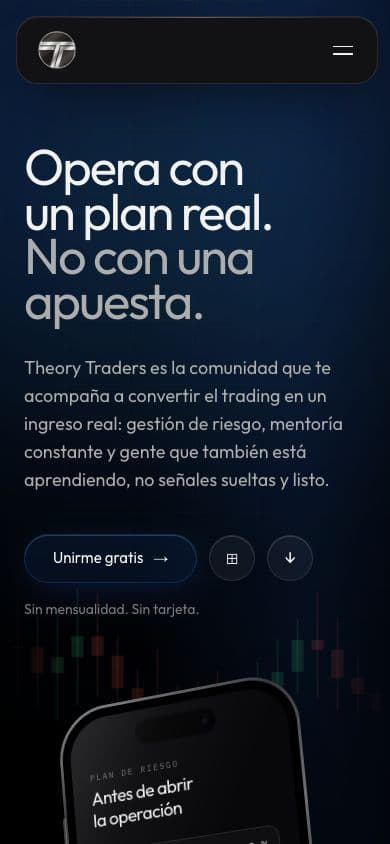 La web de Theory Traders en el celular